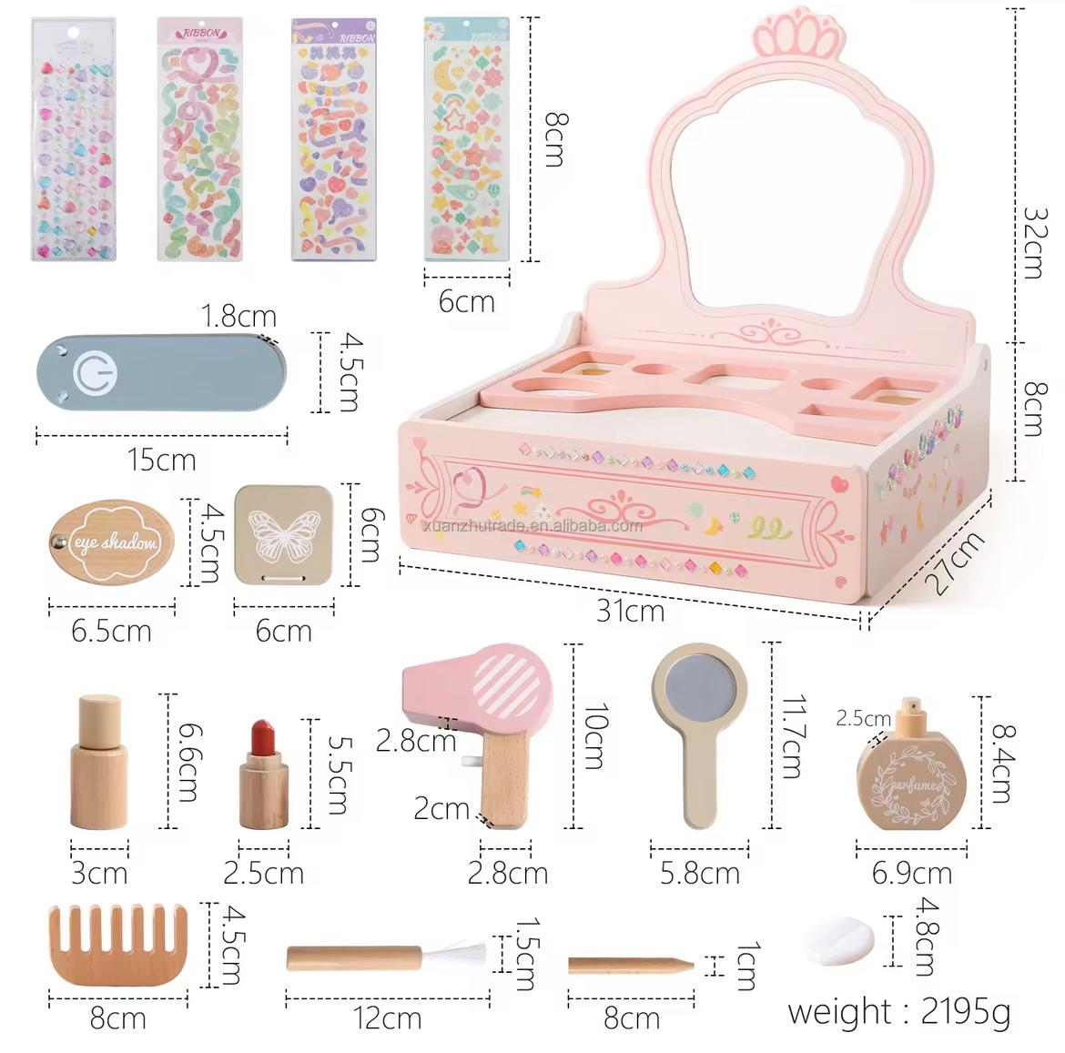 Wooden Simulation Girls Makeup Kit Play Set Dresser